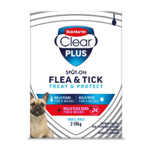 Load image into Gallery viewer, Bob Martin Clear Plus 67mg / 60.3mg Flea &amp; Tick Spot-On Solution For Small Dogs 2-10kg
