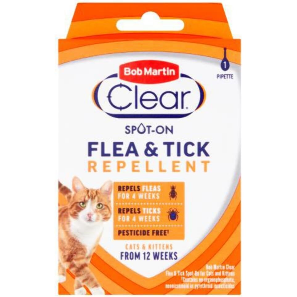 Bob Martin Clear Pesticide Free Spot On For Cats Flea & Tick Repellent