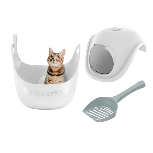 Litter Genie Cat Litter Box White with Scoop and Box Hood