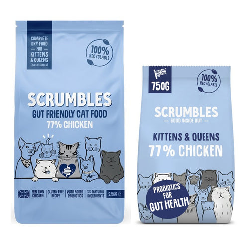 Scrumbles Dry Cat Food Kitten/Cat All Life Stages Chicken Flavour 750g/2.5kg