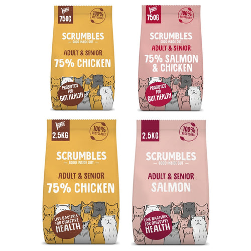 Scrumbles Dry Cat Food Adult Chicken/Salmon 750g/2.5kg