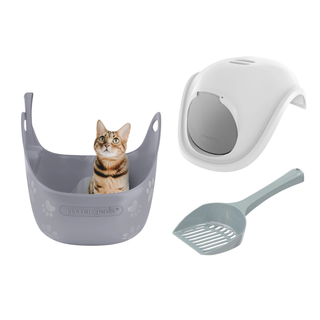 Litter Genie Cat Litter Box Grey with Scoop and Box Hood