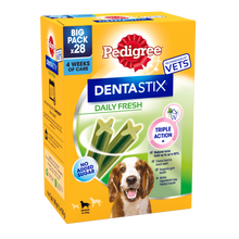 Load image into Gallery viewer, Pedigree Dentastix FRESH Daily Dental Chews Medium Dog 28 Sticks x 4
