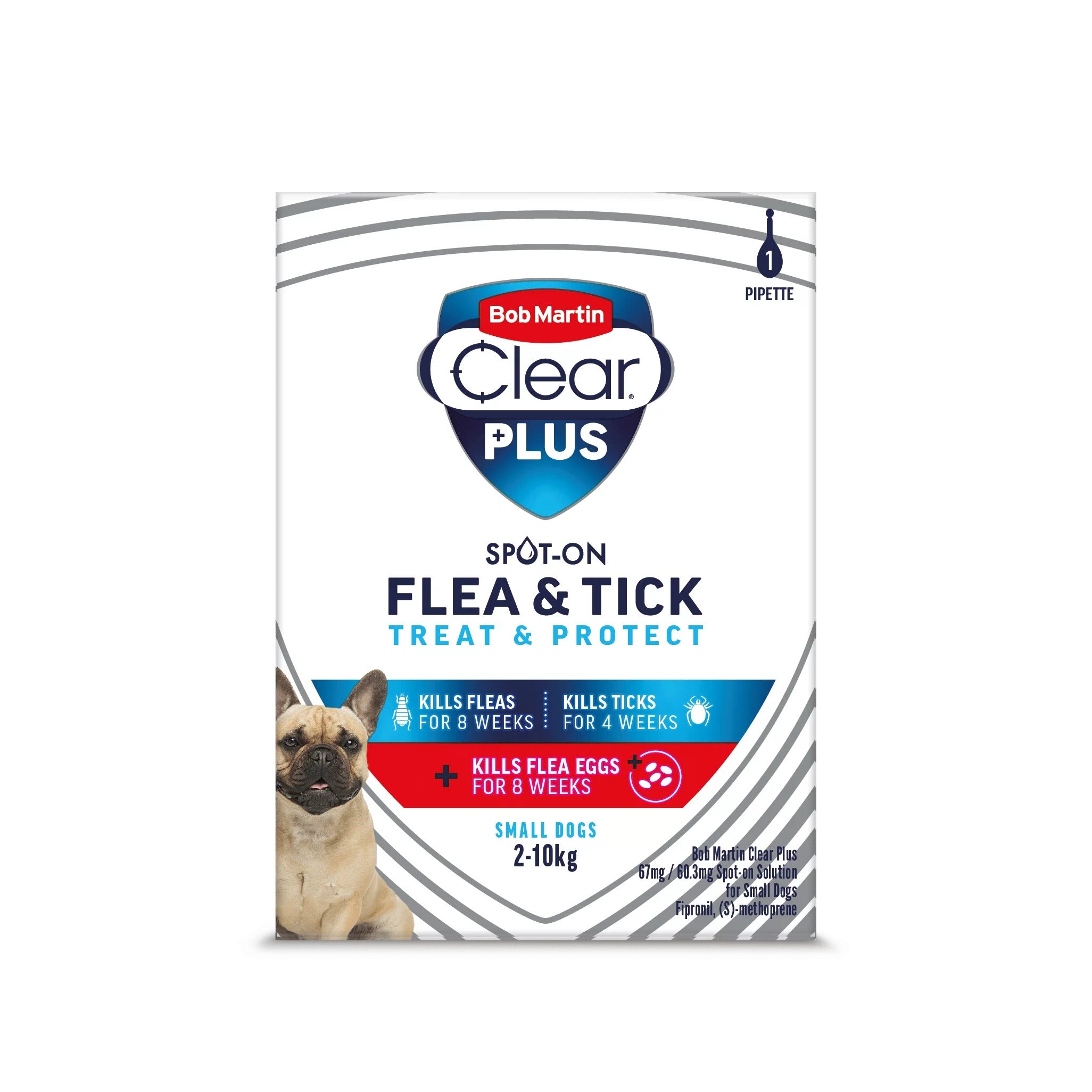 Bob Martin Clear Plus 67mg / 60.3mg Flea & Tick Spot-On Solution For Small Dogs 2-10kg