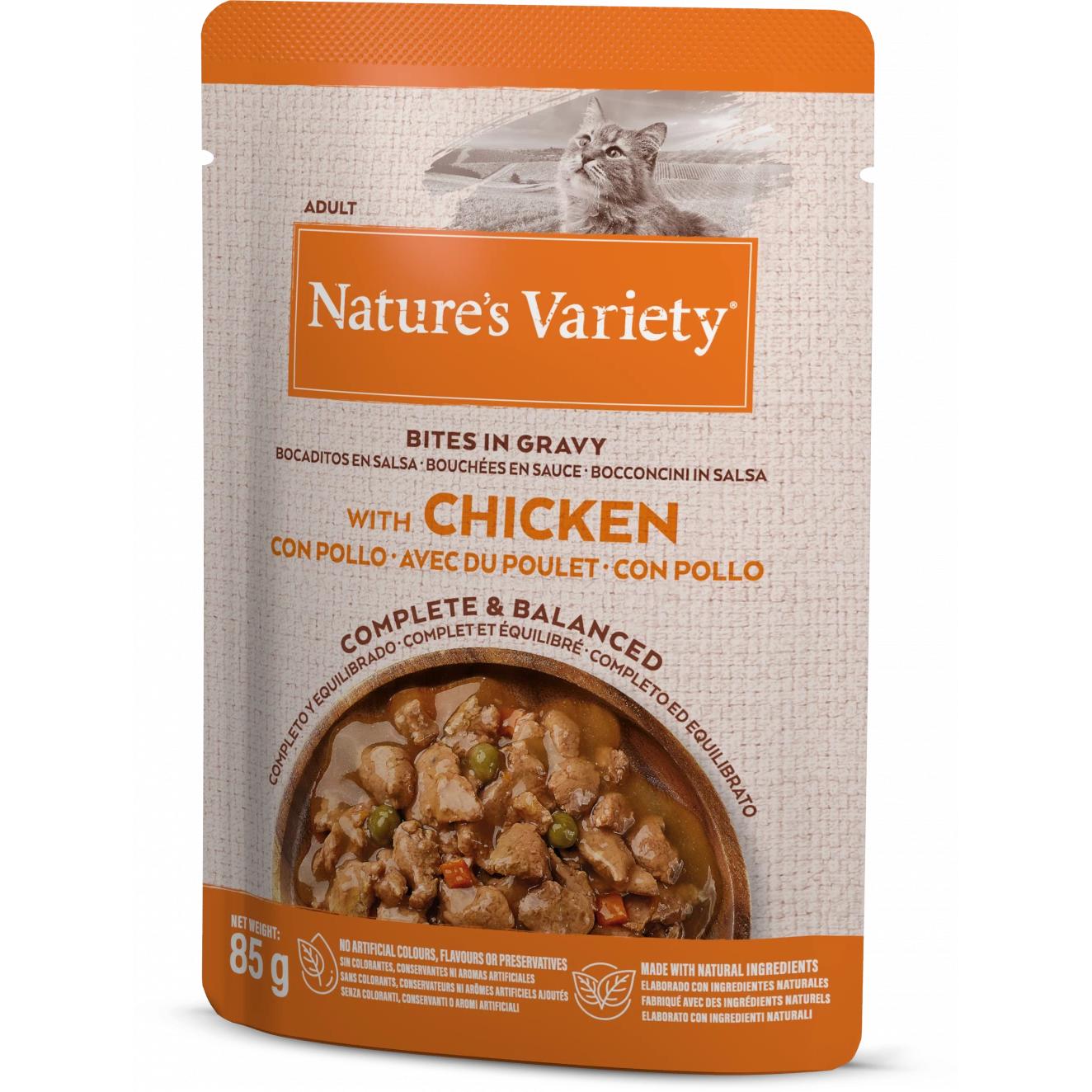 Nature's Variety Wet Cat Food Pouches Chicken Or Salmon Bites In Gravy 85g