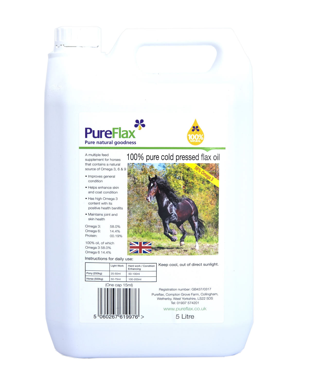 Pureflax Linseed Oil For Horses 5 Litre 